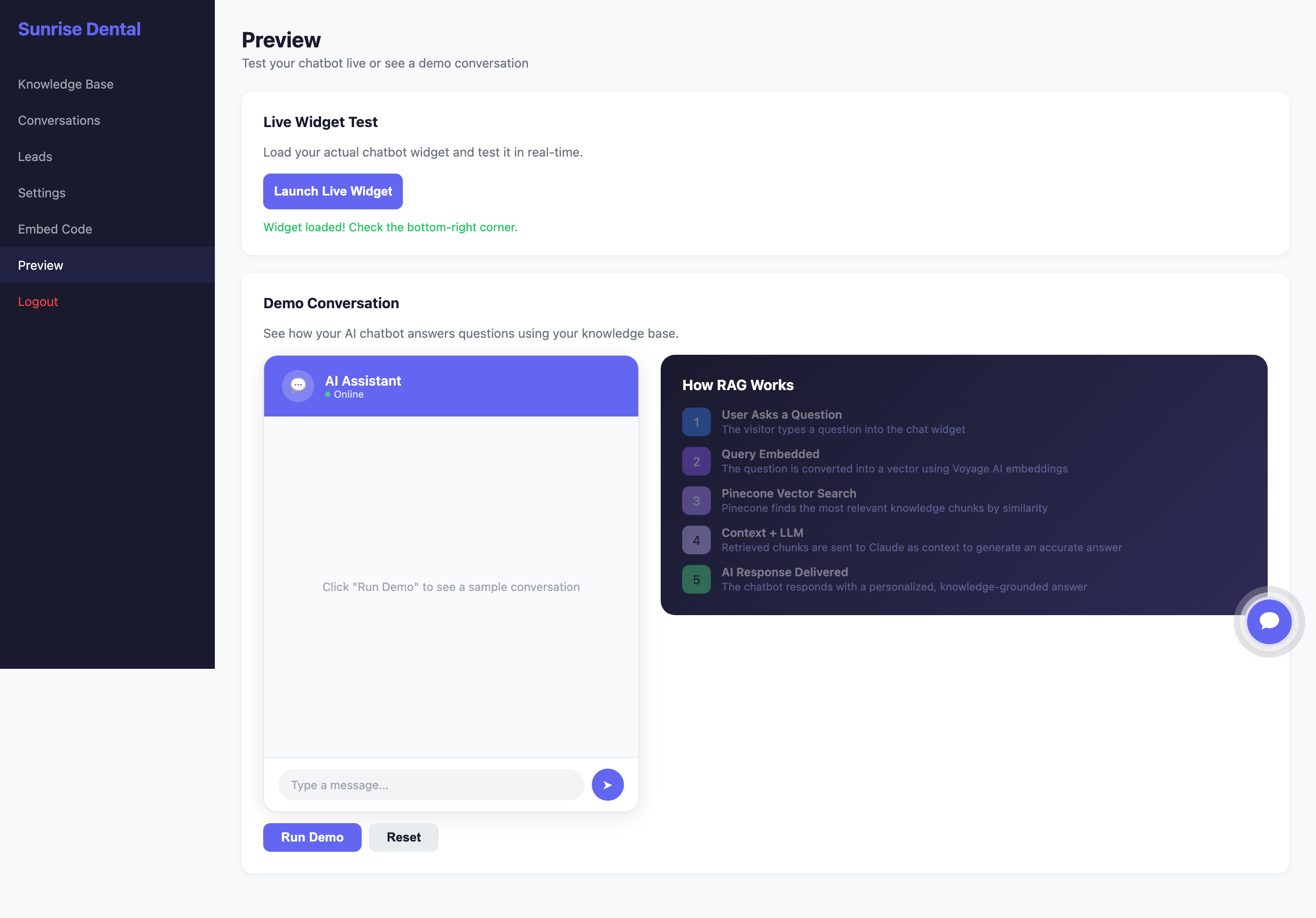 AI Chatbot Preview & Demo