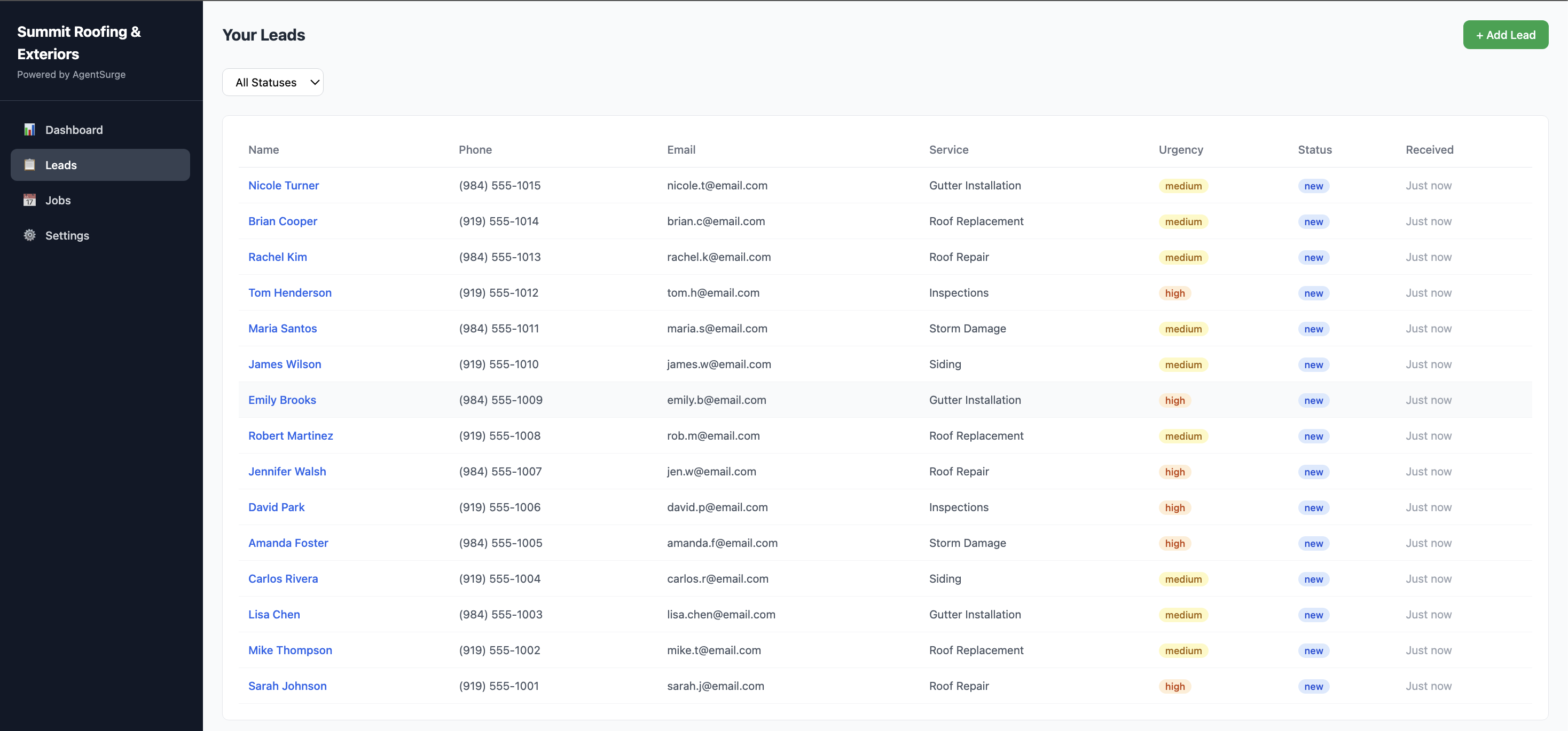 AgentSurge Lead Dashboard